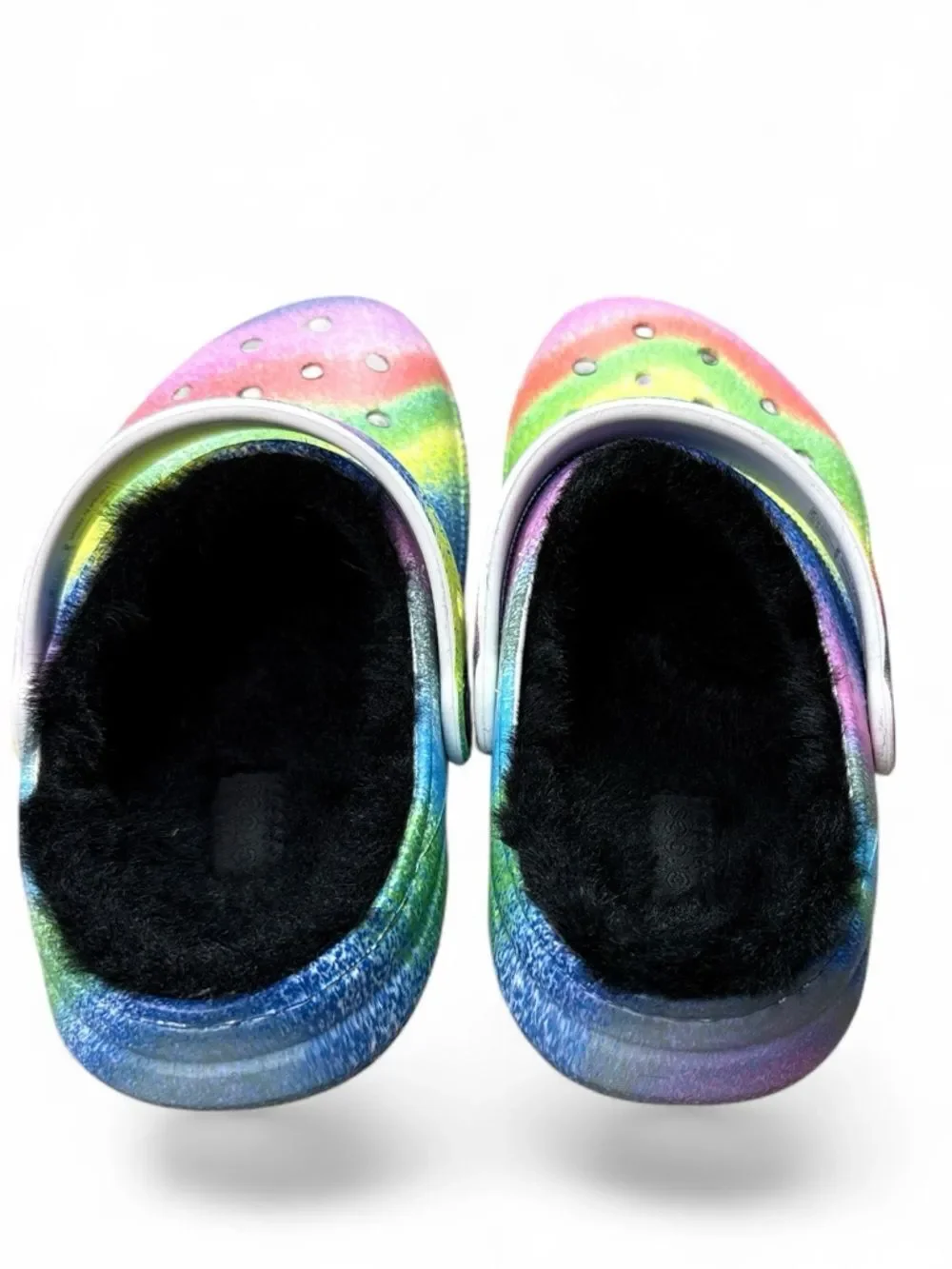 Kids Rainbow Crocs Clog with Faux Fur Lining - Multicolor